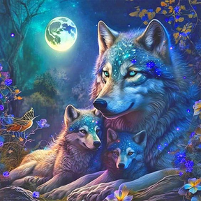 DIAMOND PAINTING - Der mond mit dem Wolf