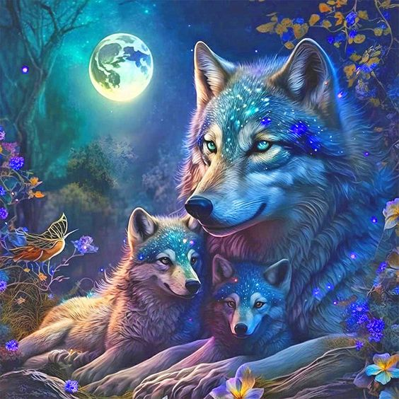 DIAMOND PAINTING - Der mond mit dem Wolf