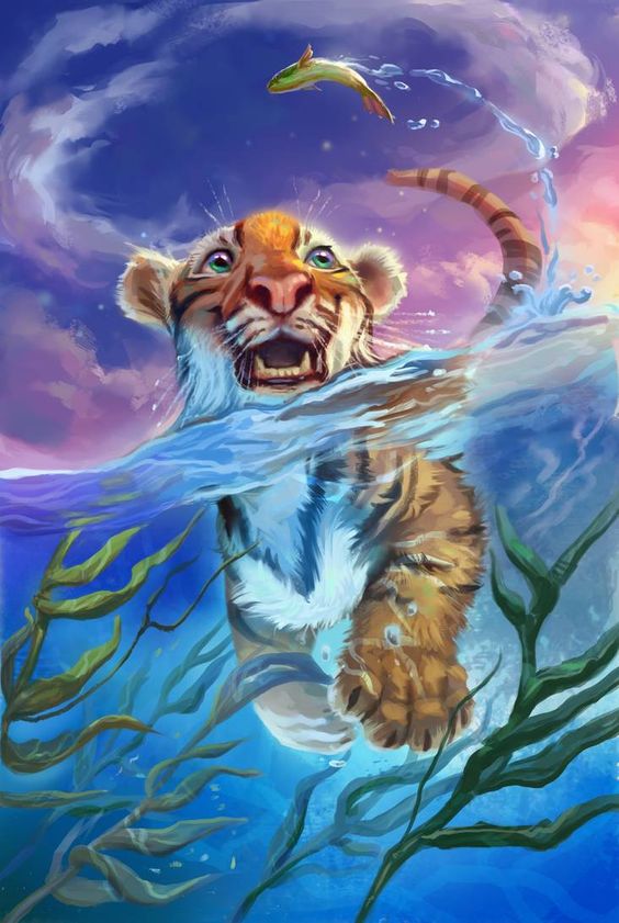 DIAMOND PAINTING -Tiger spielt im Wasser