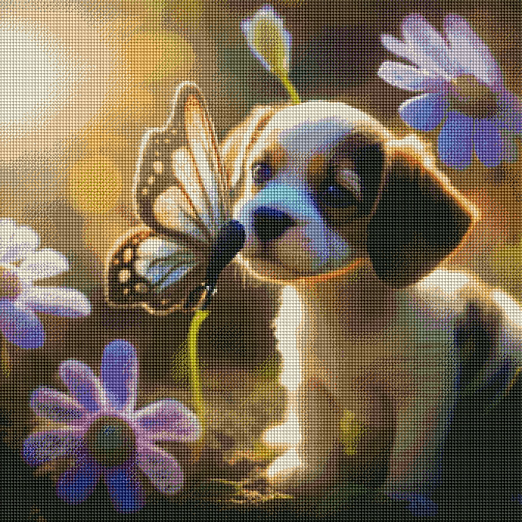 DIAMOND PAINTING -SCHMETTERLING, DER HUND KÜSST