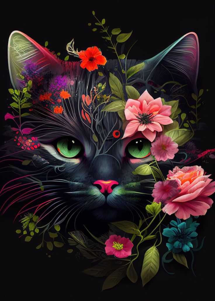 DIAMOND PAINTING - Katzen und blumen