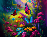 DIAMOND PAINTING -Schmetterling fliegt zwischen Blumen