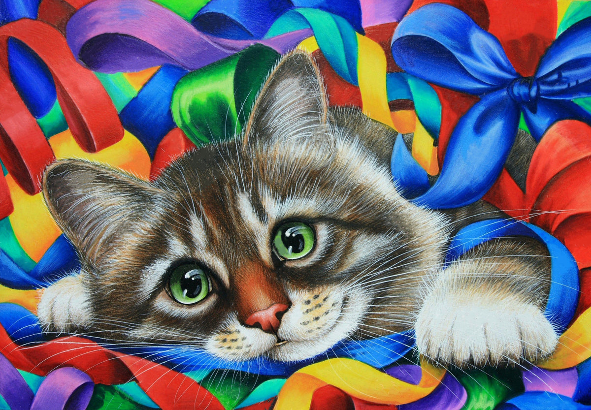 DIAMOND PAINTING - Katze spielt im Band