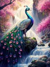 DIAMOND PAINTING - Pfau im Wasserfall